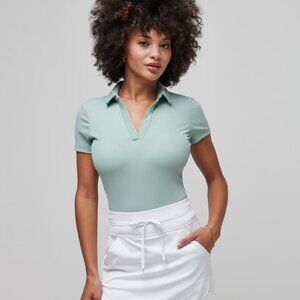 Womans Travis Mathews Golf Moveknit Vneck Cropped Polo Color Jade Size XL